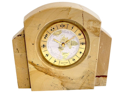 Desk & Shelf Clock of Teak Marble with World Face Movement - PoshaBella