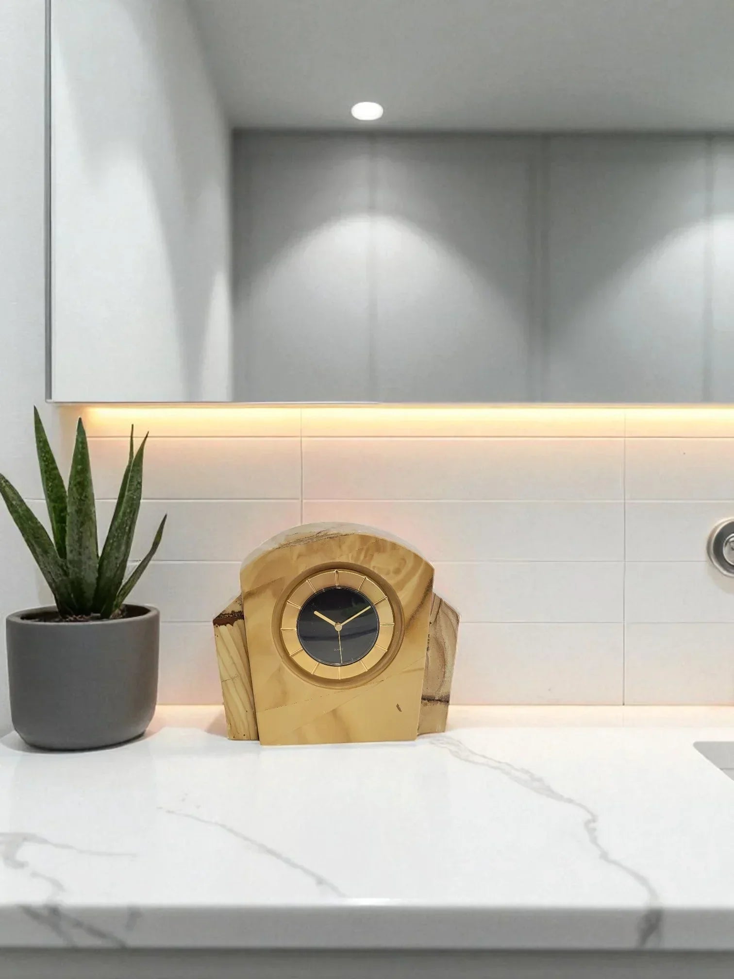 Desk & Shelf Clock of Teak Marble with World Face Movement - PoshaBella