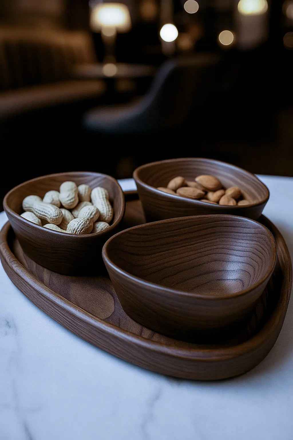 Handcrafted Luxury Wooden Nut Bowl Set with Tray