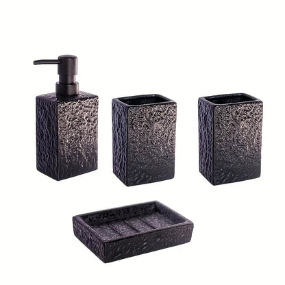 A 4pcs Set Featuring a Minimalist Nordic Design in Ceramic, Including a Stone-Patterned Wash Cup Set, Lotion Bottle, Soap Dish, Bathroom Cleaning Bottles, Mouthwash Cup, Bathroom Essentials, Bathroom Accessories, Perfect As a