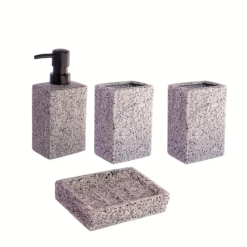 A 4pcs Set Featuring a Minimalist Nordic Design in Ceramic, Including a Stone-Patterned Wash Cup Set, Lotion Bottle, Soap Dish, Bathroom Cleaning Bottles, Mouthwash Cup, Bathroom Essentials, Bathroom Accessories, Perfect As a