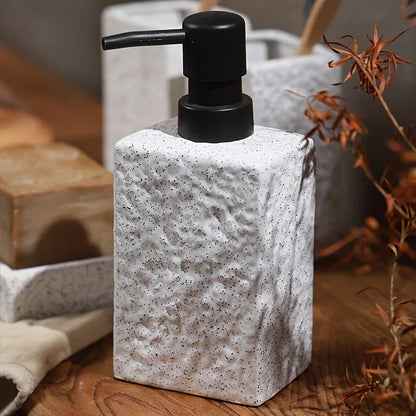 A 4pcs Set Featuring a Minimalist Nordic Design in Ceramic, Including a Stone-Patterned Wash Cup Set, Lotion Bottle, Soap Dish, Bathroom Cleaning Bottles, Mouthwash Cup, Bathroom Essentials, Bathroom Accessories, Perfect As a