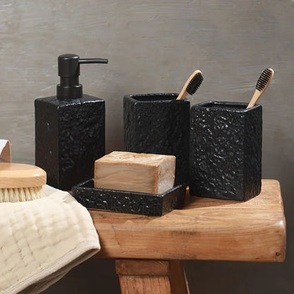 A 4pcs Set Featuring a Minimalist Nordic Design in Ceramic, Including a Stone-Patterned Wash Cup Set, Lotion Bottle, Soap Dish, Bathroom Cleaning Bottles, Mouthwash Cup, Bathroom Essentials, Bathroom Accessories, Perfect As a