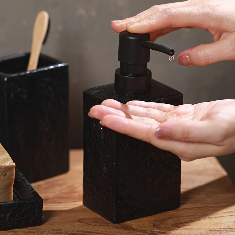 A 4pcs Set Featuring a Minimalist Nordic Design in Ceramic, Including a Stone-Patterned Wash Cup Set, Lotion Bottle, Soap Dish, Bathroom Cleaning Bottles, Mouthwash Cup, Bathroom Essentials, Bathroom Accessories, Perfect As a