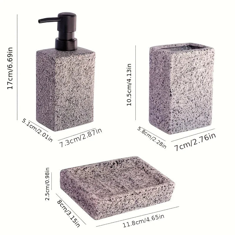 A 4pcs Set Featuring a Minimalist Nordic Design in Ceramic, Including a Stone-Patterned Wash Cup Set, Lotion Bottle, Soap Dish, Bathroom Cleaning Bottles, Mouthwash Cup, Bathroom Essentials, Bathroom Accessories, Perfect As a