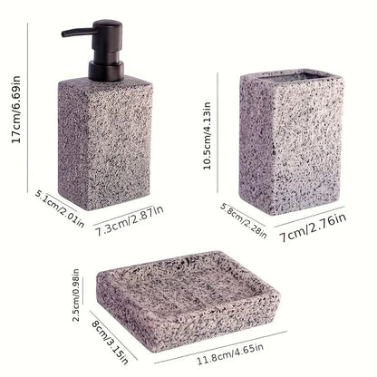 A 4pcs Set Featuring a Minimalist Nordic Design in Ceramic, Including a Stone-Patterned Wash Cup Set, Lotion Bottle, Soap Dish, Bathroom Cleaning Bottles, Mouthwash Cup, Bathroom Essentials, Bathroom Accessories, Perfect As a