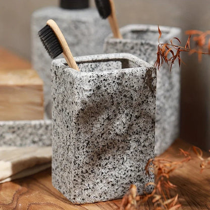A 4pcs Set Featuring a Minimalist Nordic Design in Ceramic, Including a Stone-Patterned Wash Cup Set, Lotion Bottle, Soap Dish, Bathroom Cleaning Bottles, Mouthwash Cup, Bathroom Essentials, Bathroom Accessories, Perfect As a