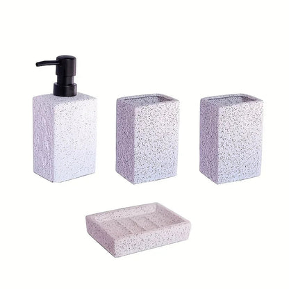 A 4pcs Set Featuring a Minimalist Nordic Design in Ceramic, Including a Stone-Patterned Wash Cup Set, Lotion Bottle, Soap Dish, Bathroom Cleaning Bottles, Mouthwash Cup, Bathroom Essentials, Bathroom Accessories, Perfect As a