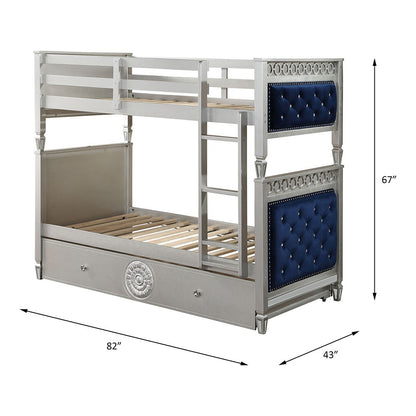 Varian - Twin Over Twin Bunk Bed - Blue Velvet & Silver