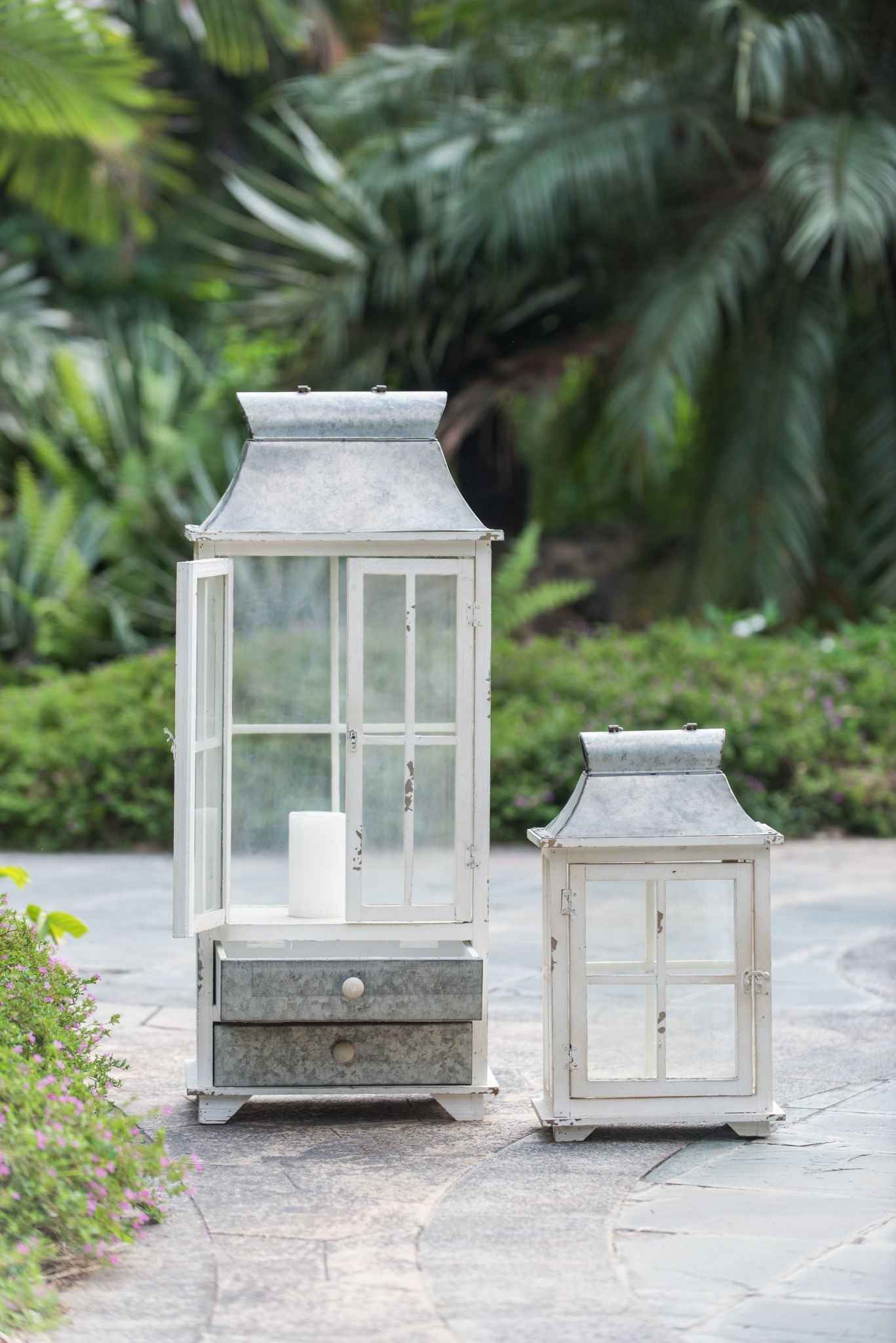 Wooden Candle Lantern Decorative, Hurricane Lantern Holder Decor For Indoor Outdoor, Home Garden Wedding - Ivory