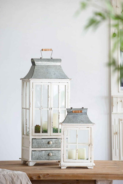 Wooden Candle Lantern Decorative, Hurricane Lantern Holder Decor For Indoor Outdoor, Home Garden Wedding - Ivory