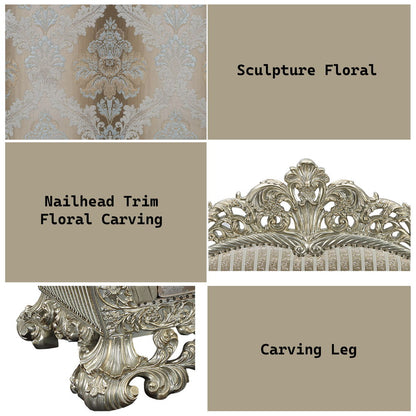 Sorina - Loveseat With 5 Pillows - Velvet, Fabric & Antique Gold