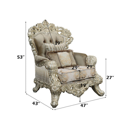 Sorina - Chair With 2 Pillows - Velvet, Fabric & Antique Gold