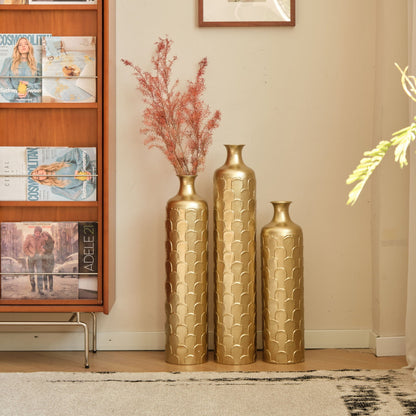 Floor Metal Vases Decorated White Metal Vases (Set of 3) Gorgeous Home Decoration Large Glazed Metal Vases - Golden