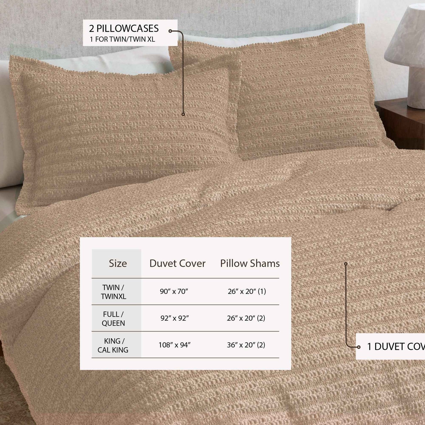 100% Cotton Honeycomb Waffle Duvet Set - Mattea Collection