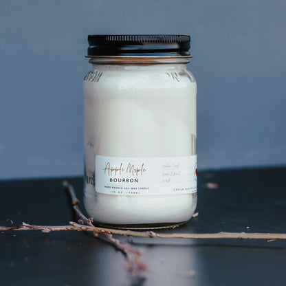 13 oz Mason Jar Soy Candle - Apple Maple Bourbon - PoshaBella