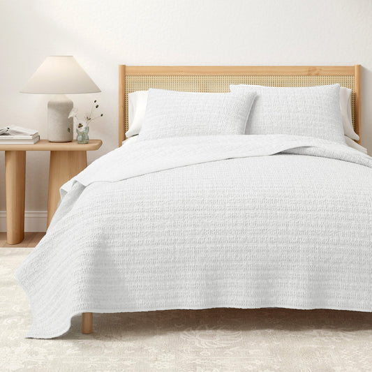 100% Cotton Honeycomb Waffle Garment Washed Quilt Set - Genevieve Collection