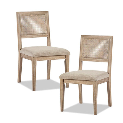 Armless Dining Chair with Cane Back and Tapered Wood Legs - Set of 2