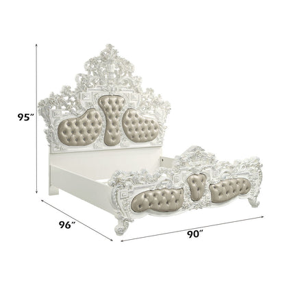Vanaheim - Eastern King Bed - Beige Synthetic Leather & Antique White
