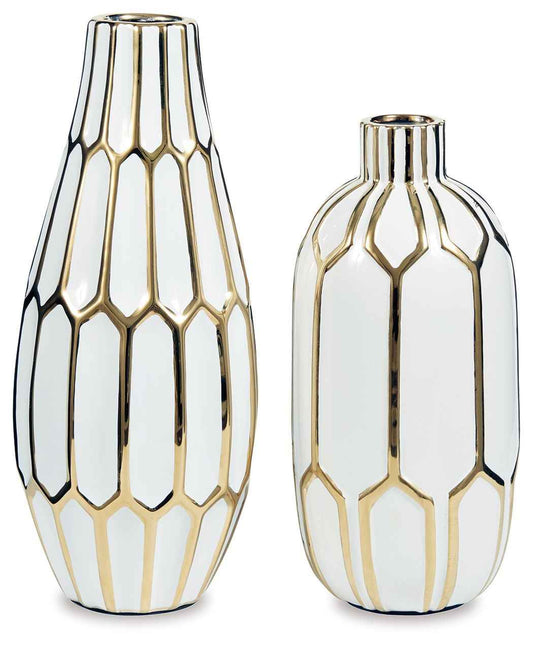 Mohsen - Vase Set (Set of 2) - Gold Finish / White