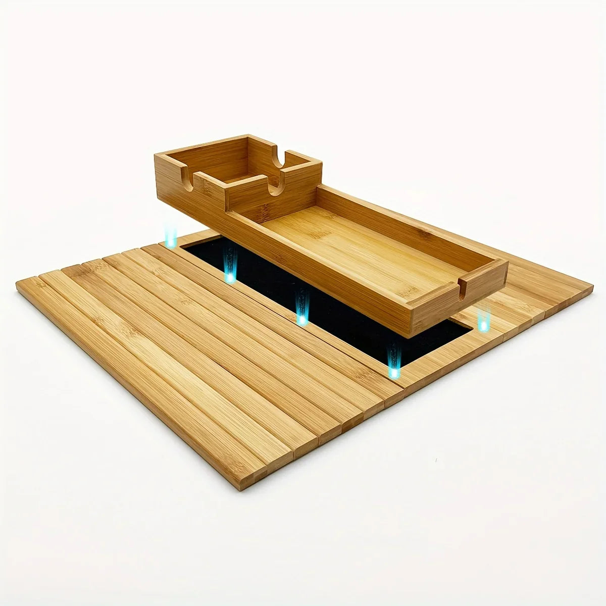 Bamboo Sofa Armrest Tray with Removable Organizer for Couch Lovers
