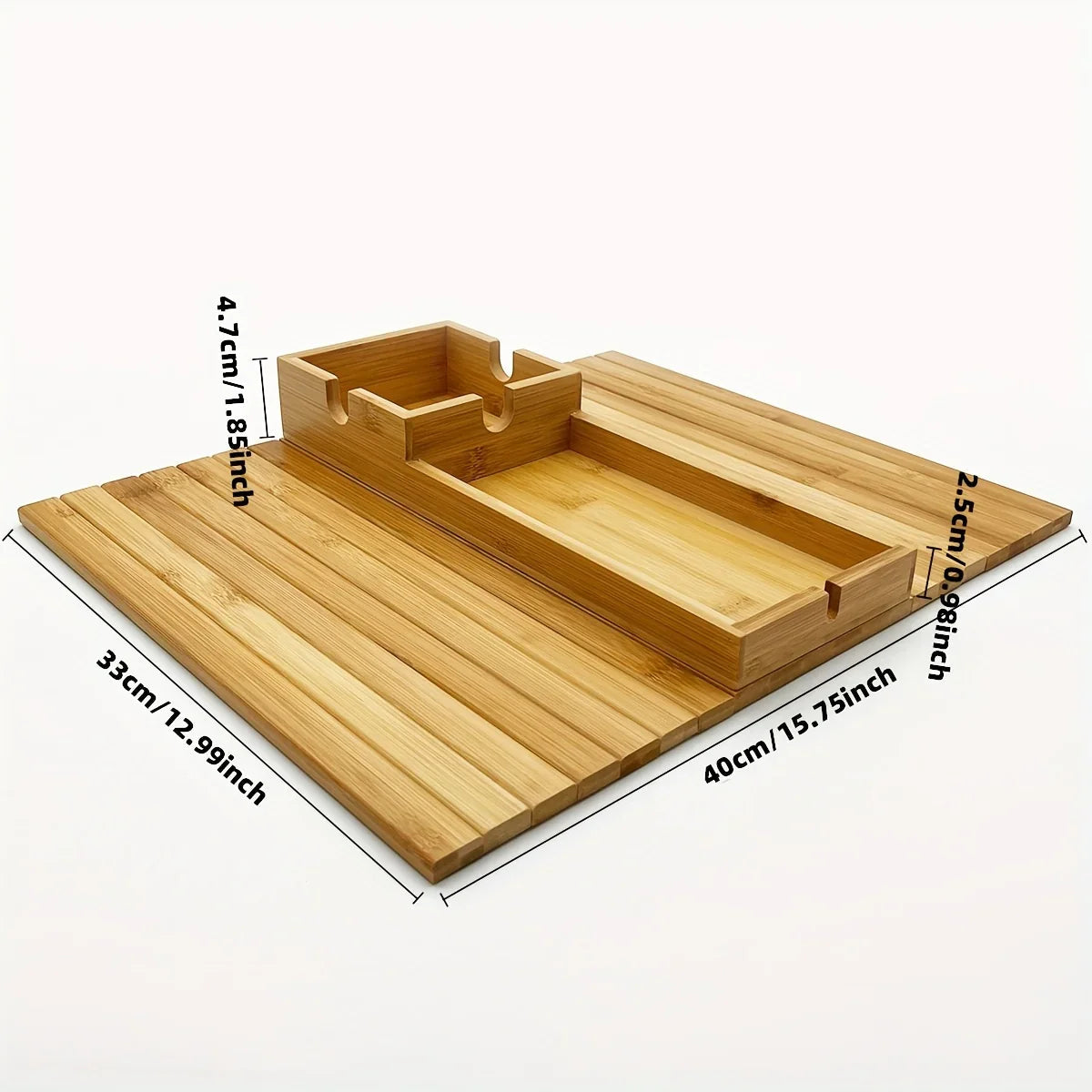 Bamboo Sofa Armrest Tray with Removable Organizer for Couch Lovers