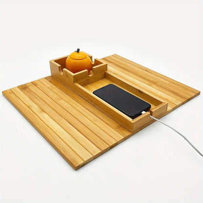 Bamboo Sofa Armrest Tray with Removable Organizer for Couch Lovers