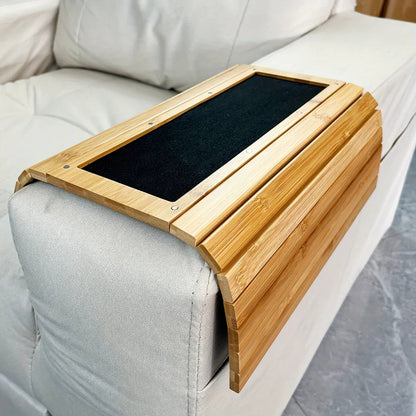 Bamboo Sofa Armrest Tray with Removable Organizer for Couch Lovers