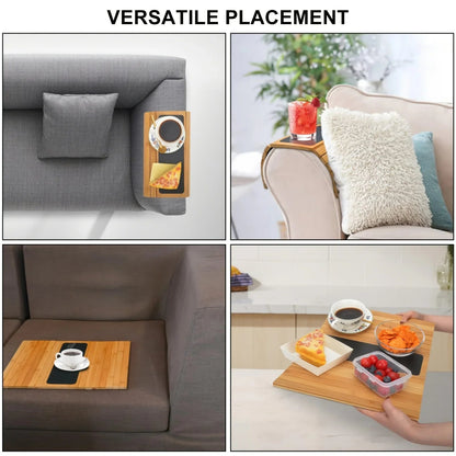 Bamboo Sofa Armrest Tray with Removable Organizer for Couch Lovers
