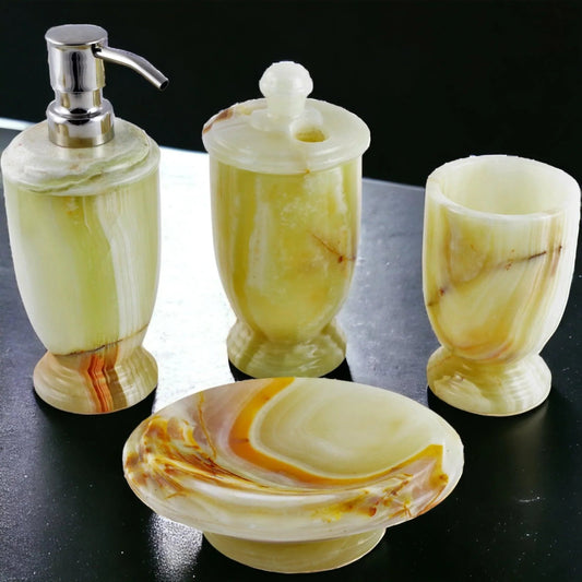 Bath Accessory Set - 4 Piece Bath Set of Pistachio Onyx - PoshaBella