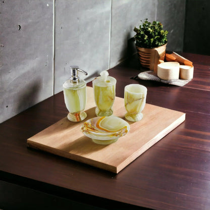 Bath Accessory Set - 4 Piece Bath Set of Pistachio Onyx - PoshaBella