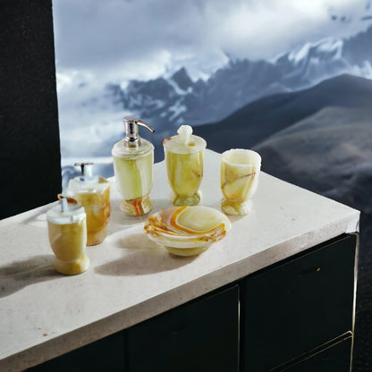 Bath Accessory Set - 4 Piece Bath Set of Pistachio Onyx - PoshaBella