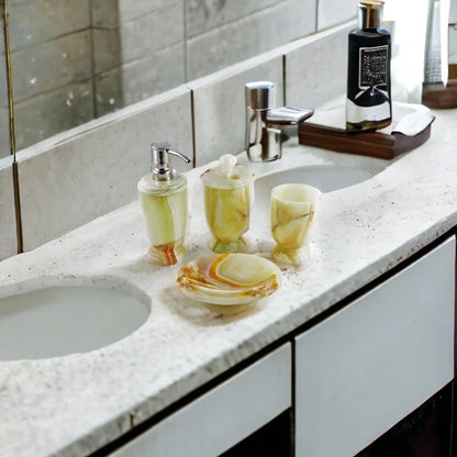 Bath Accessory Set - 4 Piece Bath Set of Pistachio Onyx - PoshaBella