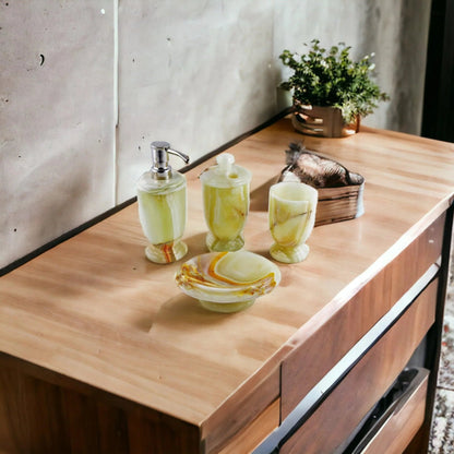 Bath Accessory Set - 4 Piece Bath Set of Pistachio Onyx - PoshaBella