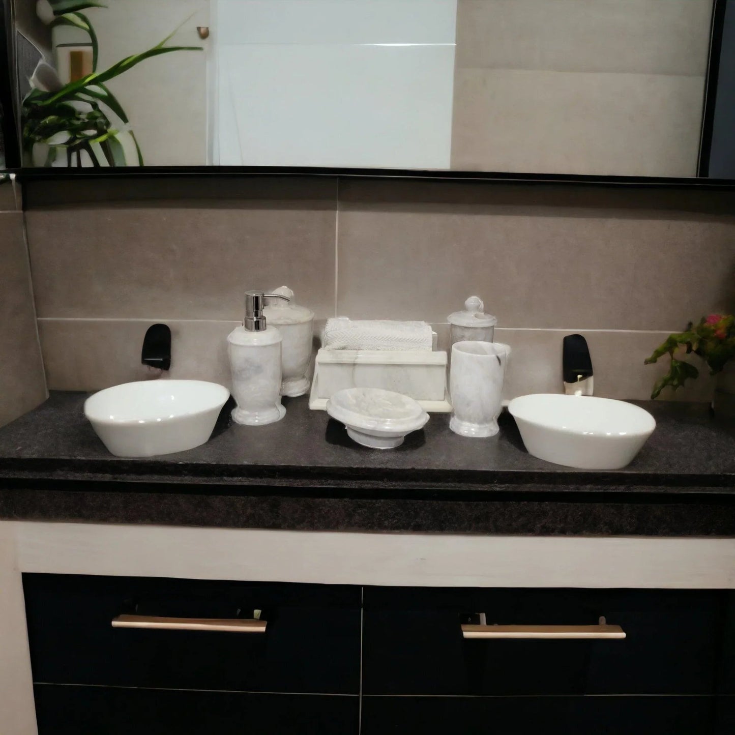 Bath Accessory Sets - White Marble Bathroom - PoshaBella