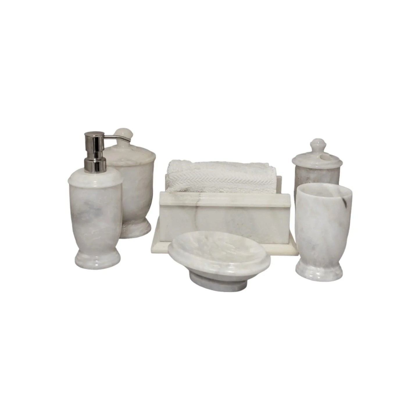 Bath Accessory Sets - White Marble Bathroom - PoshaBella