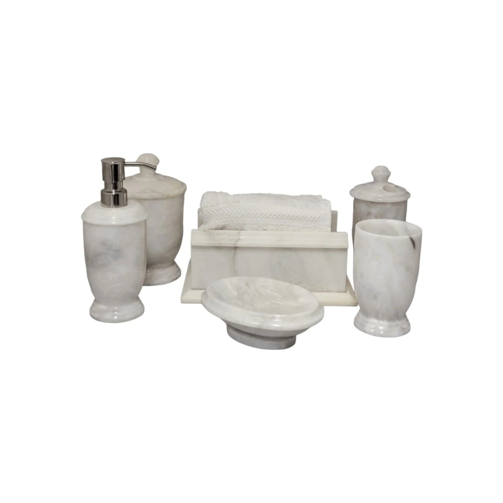 Bath Accessory Sets - White Marble Bathroom - PoshaBella