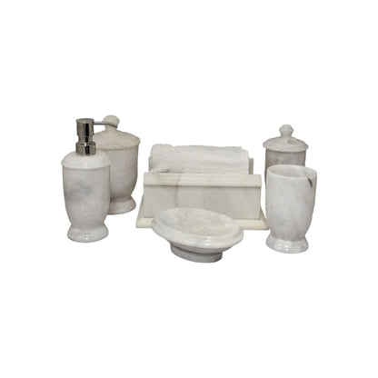 Bath Accessory Sets - White Marble Bathroom - PoshaBella