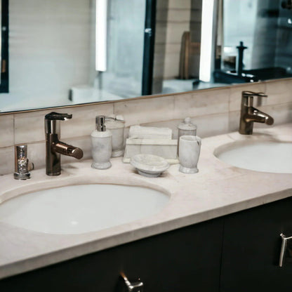 Bath Accessory Sets - White Marble Bathroom - PoshaBella