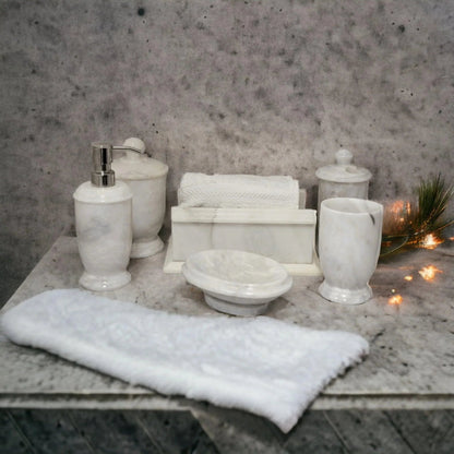 Bath Accessory Sets - White Marble Bathroom - PoshaBella