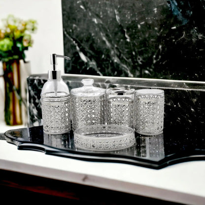 Bath & Spa Glass 5-Piece Bathroom Set - PoshaBella