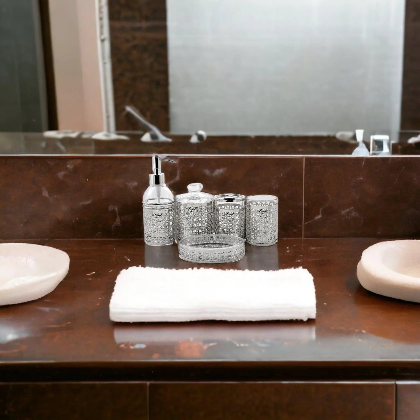 Bath & Spa Glass 5-Piece Bathroom Set - PoshaBella