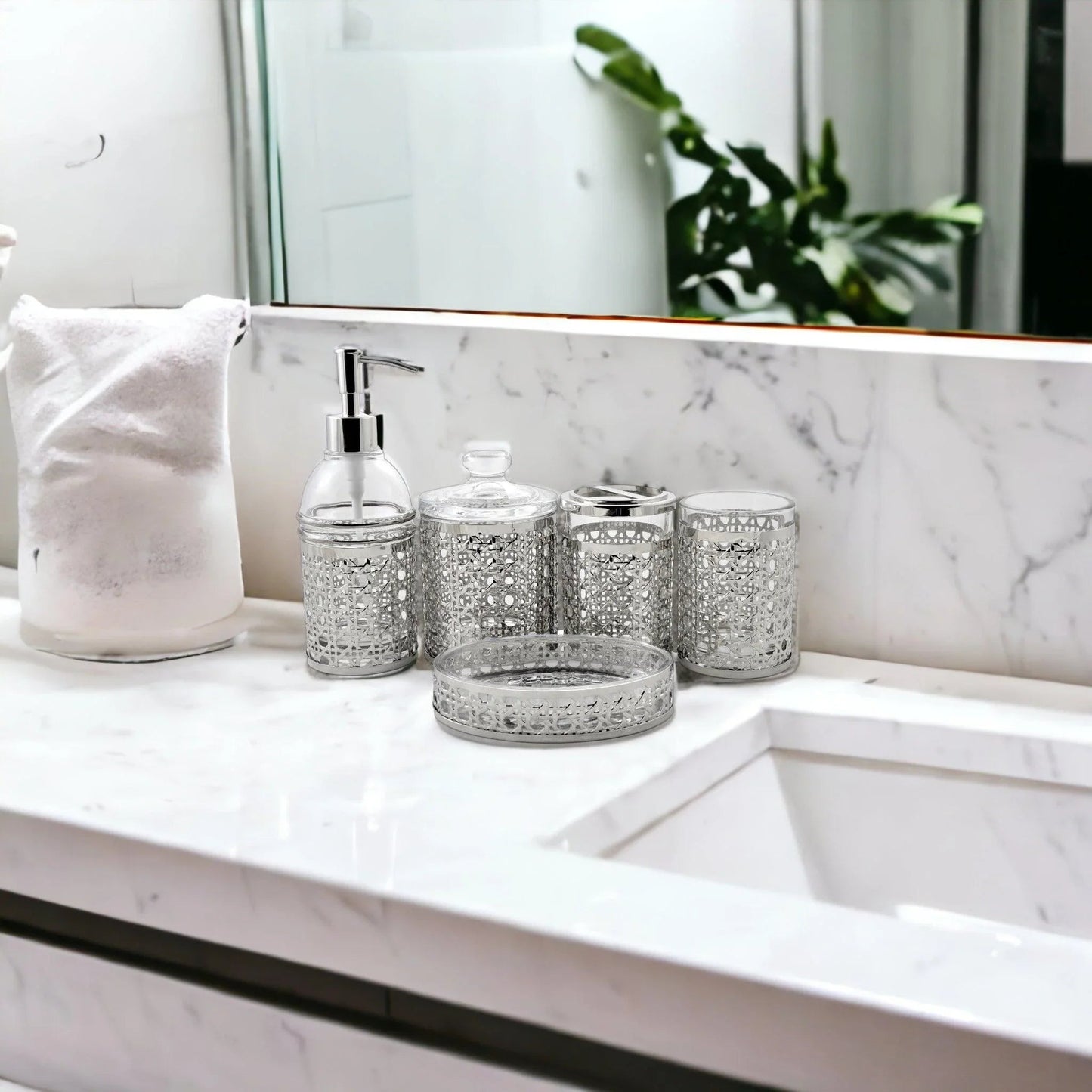 Bath & Spa Glass 5-Piece Bathroom Set - PoshaBella