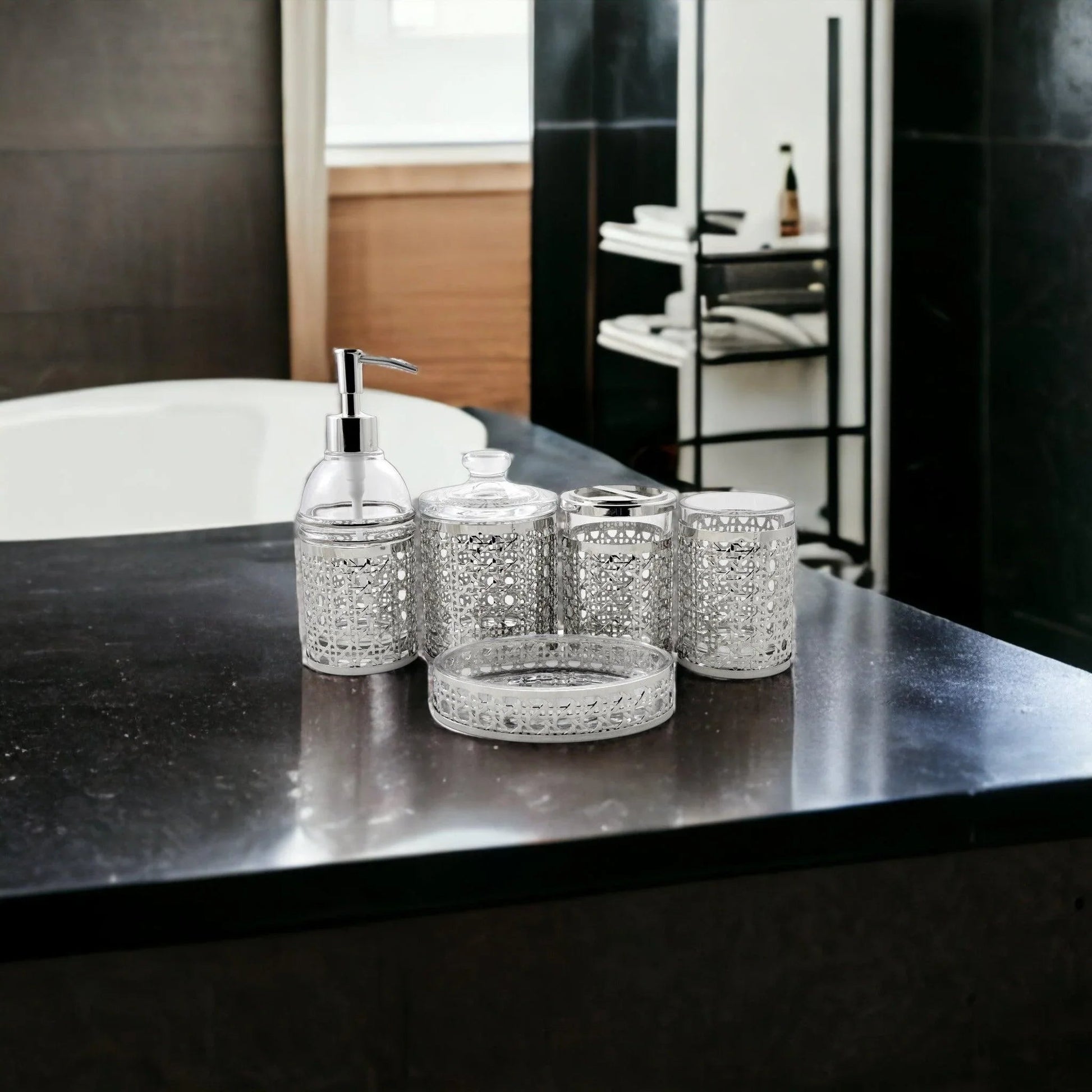 Bath & Spa Glass 5-Piece Bathroom Set - PoshaBella