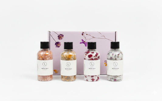 Natural Bath Salts Discovery Set – 4 Botanical Bottles