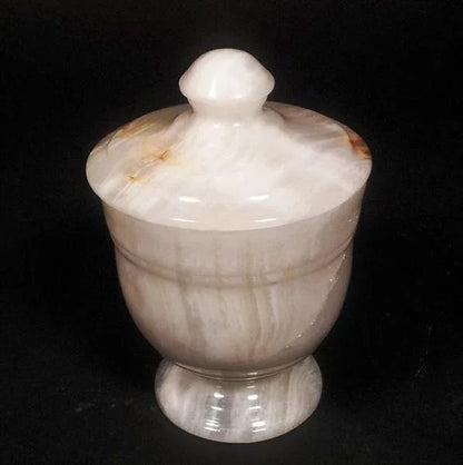 Bathroom Decor | White Onyx Cotton Swab Dispenser - PoshaBella