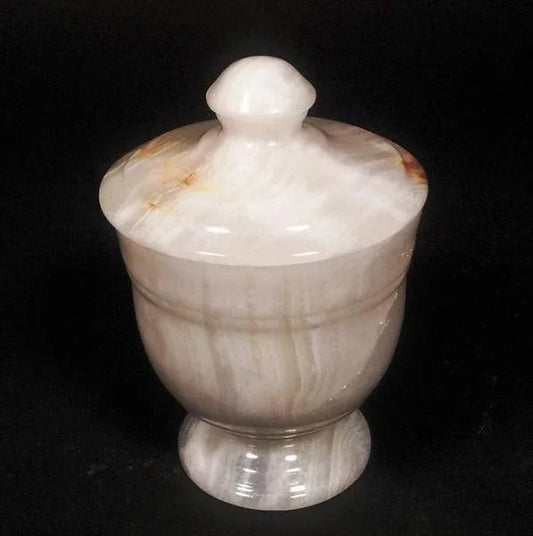 Bathroom Decor | White Onyx Cotton Swab Dispenser - PoshaBella
