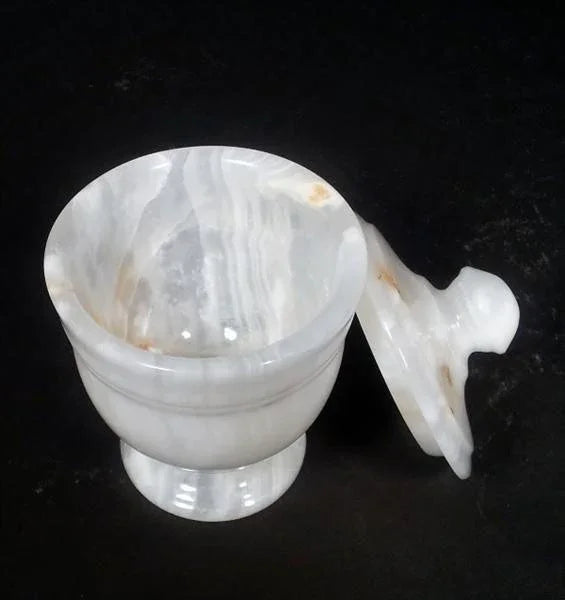 Bathroom Decor | White Onyx Cotton Swab Dispenser - PoshaBella