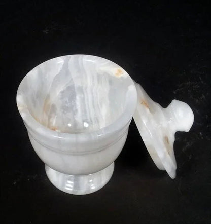 Bathroom Decor | White Onyx Cotton Swab Dispenser - PoshaBella