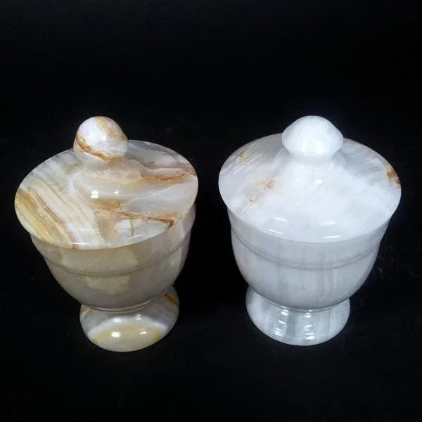Bathroom Decor | White Onyx Cotton Swab Dispenser - PoshaBella